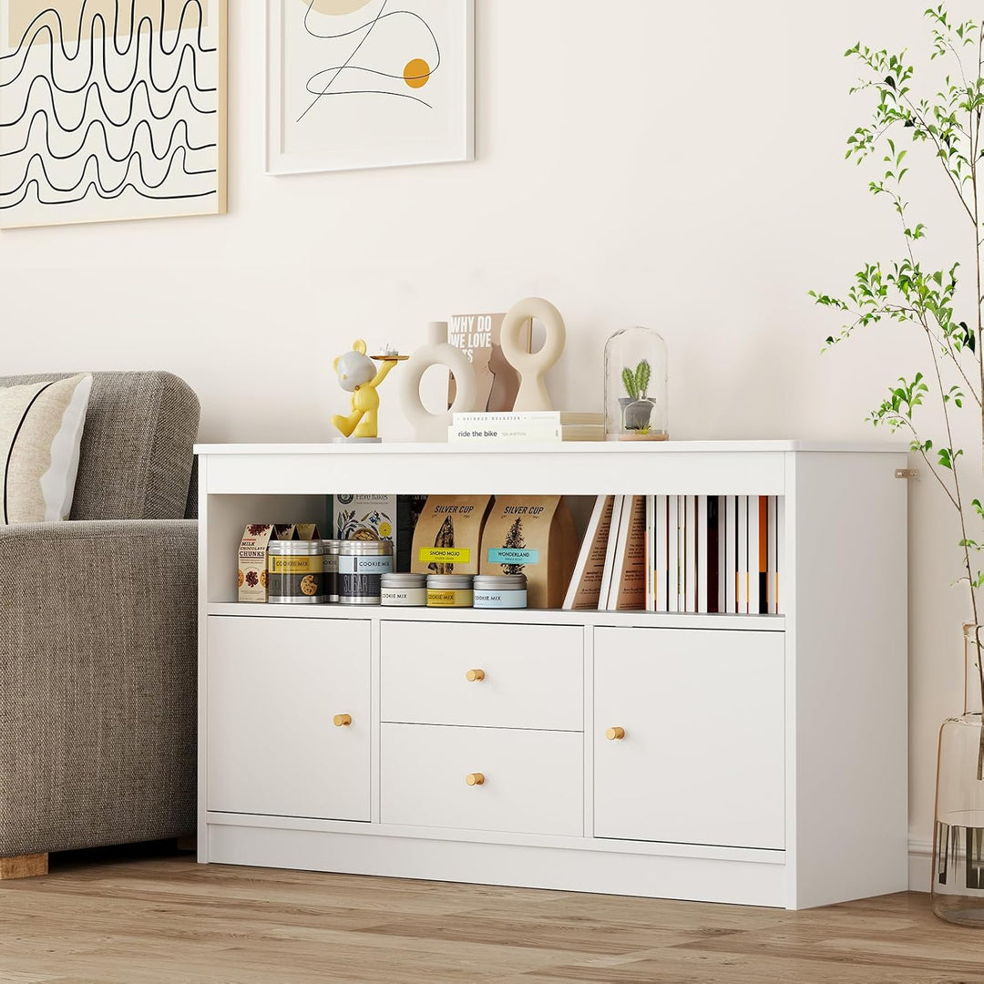 COSTWAY Spielzeugschrank Kinder, Kinderregal aus Holz, Kinderschrank mit 2 Schubladen & 2 Türen, Spi
