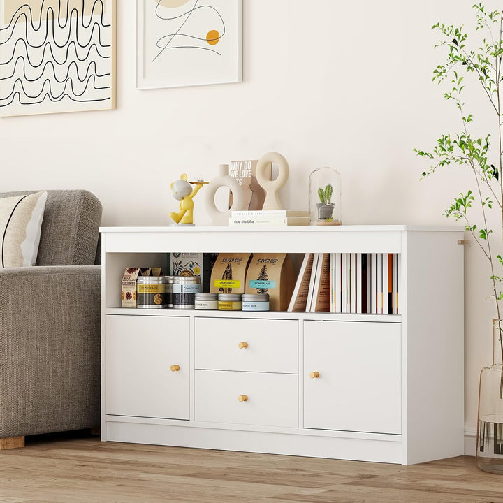 COSTWAY Spielzeugschrank Kinder, Kinderregal aus Holz, Kinderschrank mit 2 Schubladen & 2 Türen, Spi