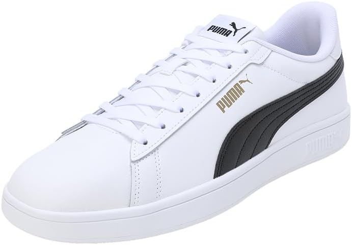 PUMA Unisex Kinder Smash 3.0 L Sneaker 36 EU White Black Gold, 36 EU White Black Gold