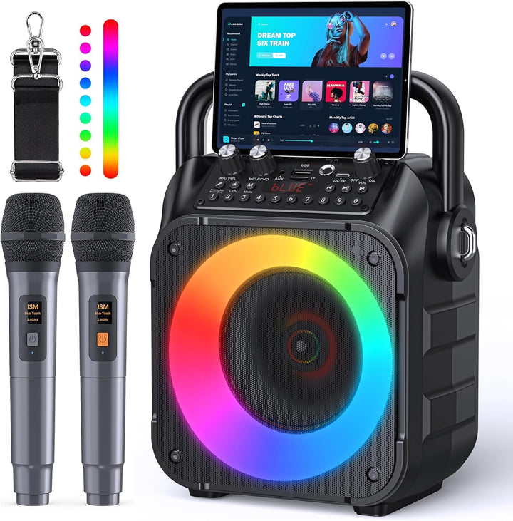 Wowstar Tragbare Karaoke Maschine mit 2 kabellose Mikrofone, Bluetooth Lautsprecher Box für Erwachse