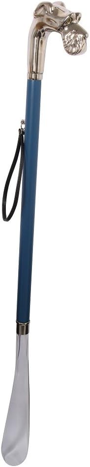 DELFA Design Schuhanzieher Schuhlöffel 70 cm mit Schnauzerkopf als Griff - blauer Holzschaft mit Sch