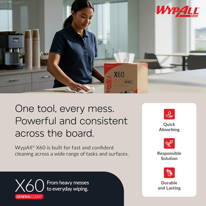 WYPALL* X60 1/4-gefaltete Tücher 6034 – 12 Packungen mit jeweils 76 viertelgefalteten, weissen Tüche