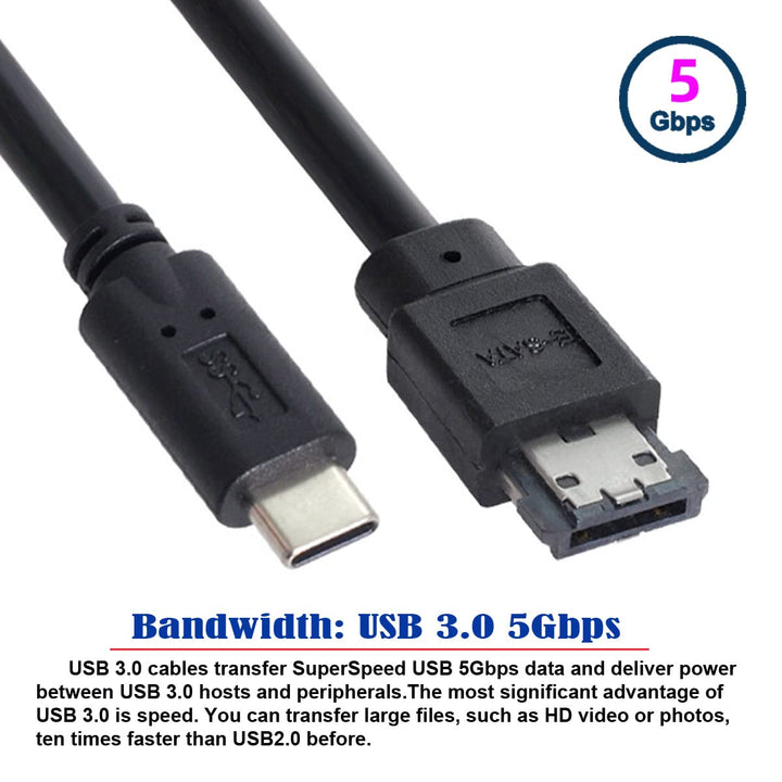 cablecc USB-C auf Power Over eSATA DC5V Adapter USB 3.0 auf HDD/SSD/ODD eSATAp Konverterkabel, USB-C