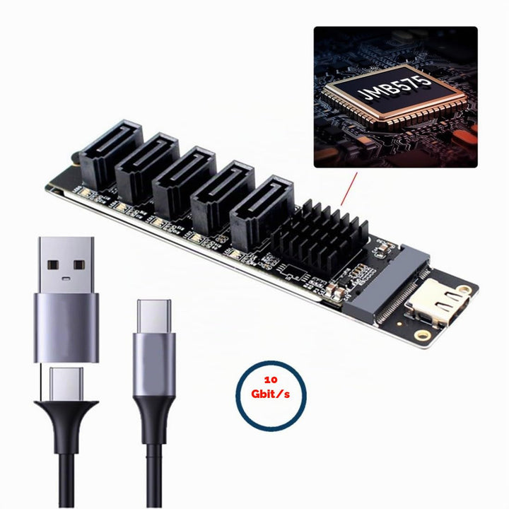chenyang USB 3.1 Gen 2 zu 5 SATA 3.0 Port Multiplikator Erweiterungskartenadapter für Motherboard Sa