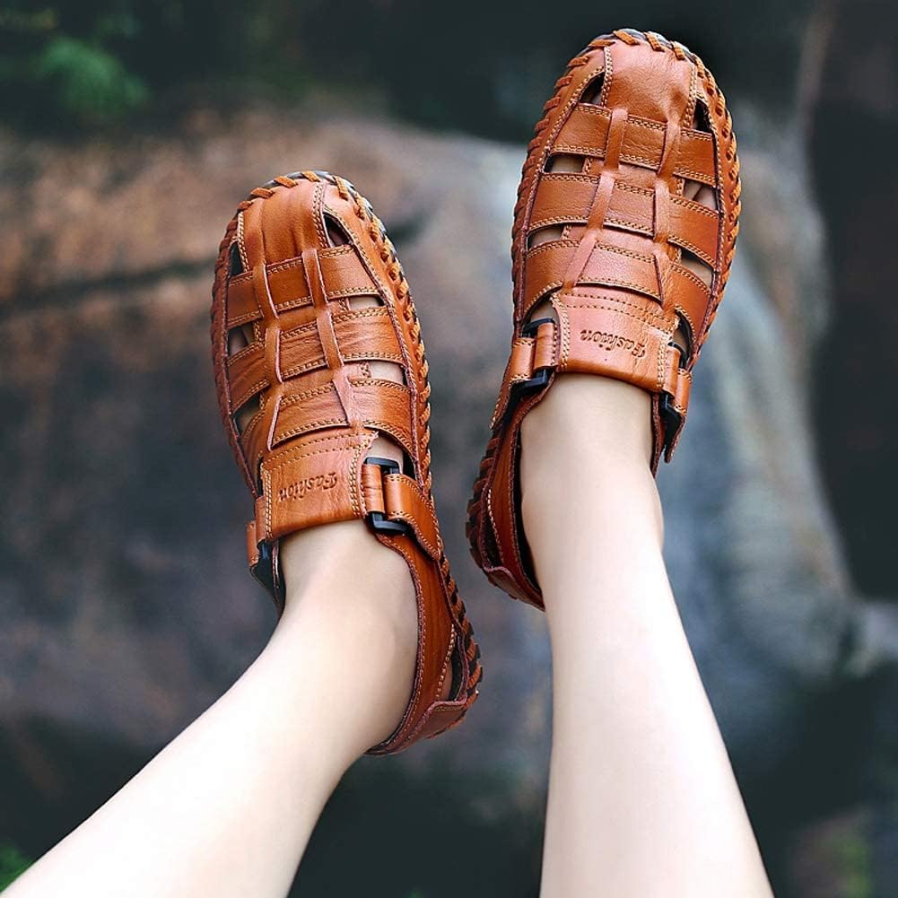 Moodeng Herren Sandalen Outdoor Leder Sommer Outdoorsandalen Sport Trekking Strand Geschlossene Klet