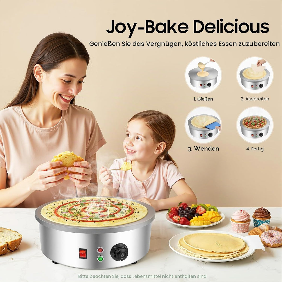 220V 3000W Crepegerät Crêpes Maker mit Spatel und Teigschaber, 45cm Platte Gastro Crepesmaker Profi