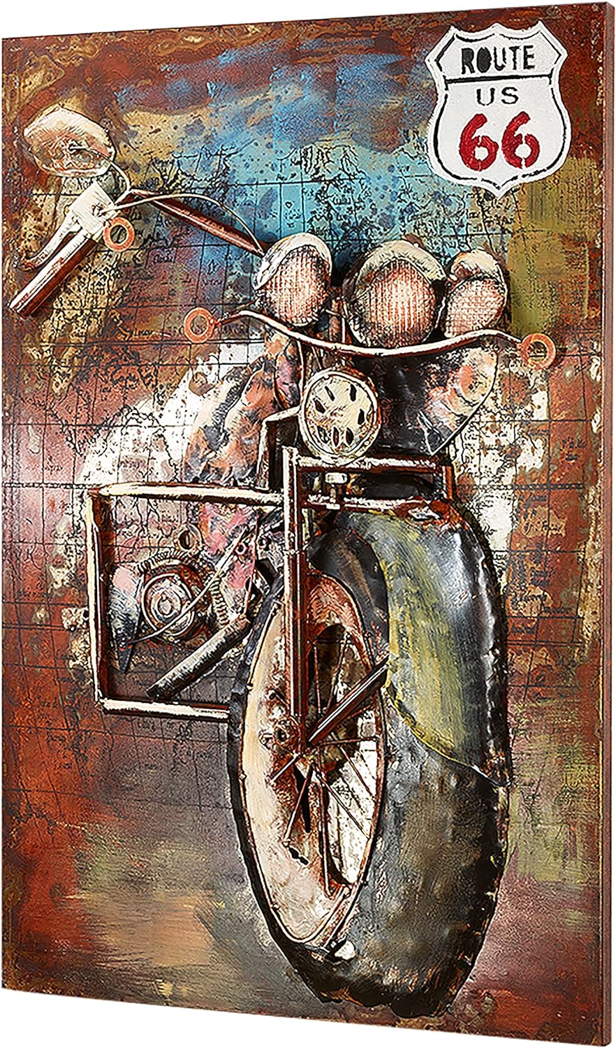 Kobolo Wandbild Wanddeko Metallbild 3D-Bild - Route66 Motorrad - 72x108 cm