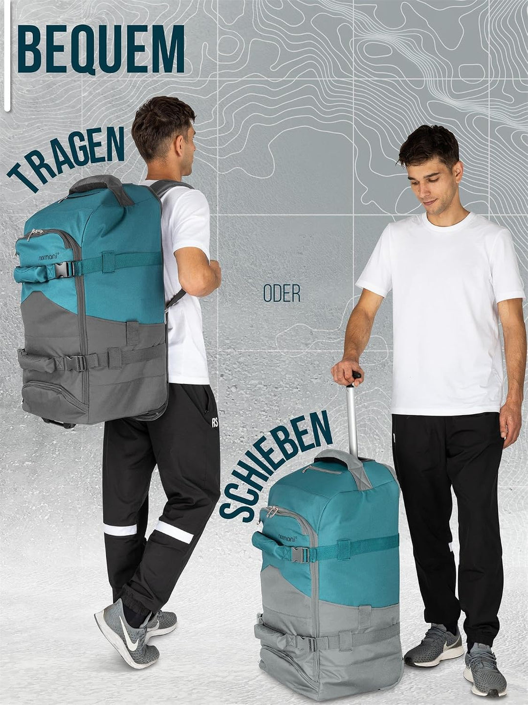 normani Reisetasche Trolley mit Rucksackfunktion 90 Liter - Backpacker mit Frontloader praktischer R