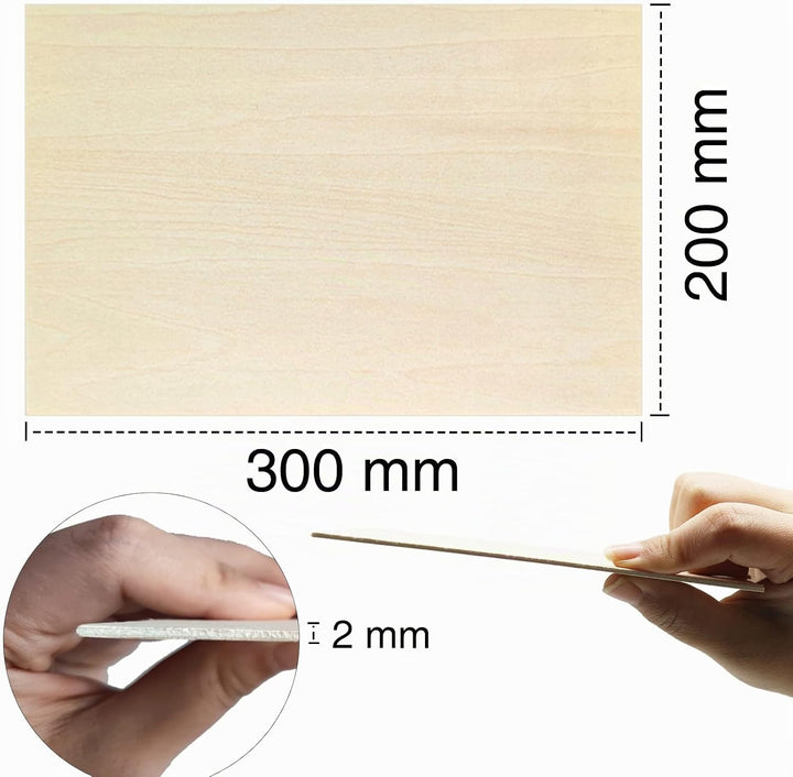 OWLKELA Lindenholz, 10 Stücke 300 * 200 * 2mm, Bastelholzplatten - Holzausschnitte zum Basteln, idea