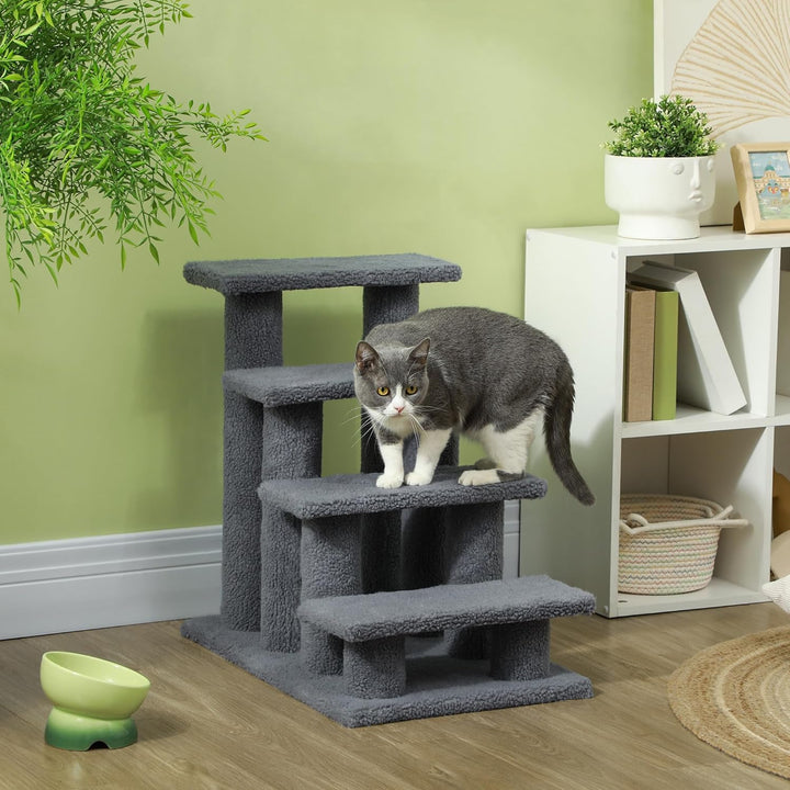 PawHut Tiertreppe Katzentreppe Hundetreppe Treppe für Katze und Hunde 4 Stufen Grau 63,5x43x60cm, Gr