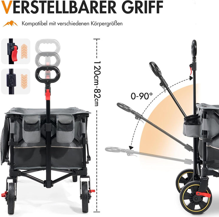 Portal Bollerwagen faltbar XXL Grosse Ladefläche 120kg belastbar Handwagen mit Getränkehalter Seiten