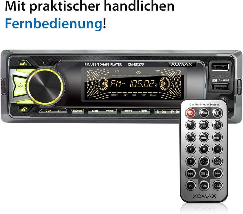 XOMAX XM-RD275 Autoradio mit DAB+ Tuner und Antenne I FM RDS I Bluetooth Freisprecheinrichtung I USB