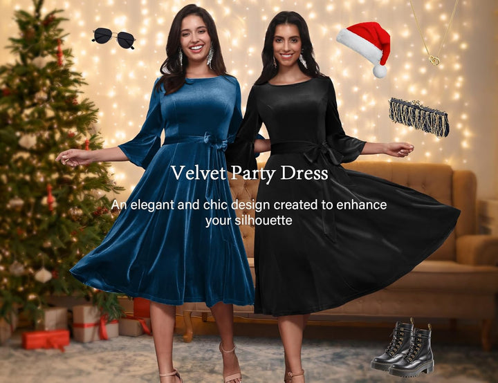 Homrain Glitzer Kleid Damen elegant Langarm Winterkleider Festliche Kleider mit Pailletten Party Coc
