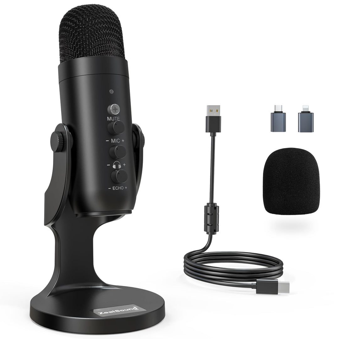 zealsound USB Mikrofon, Kondensator Mikrofon für PC Handy, PS4, PS5, Microphone PC USB C für Gaming,