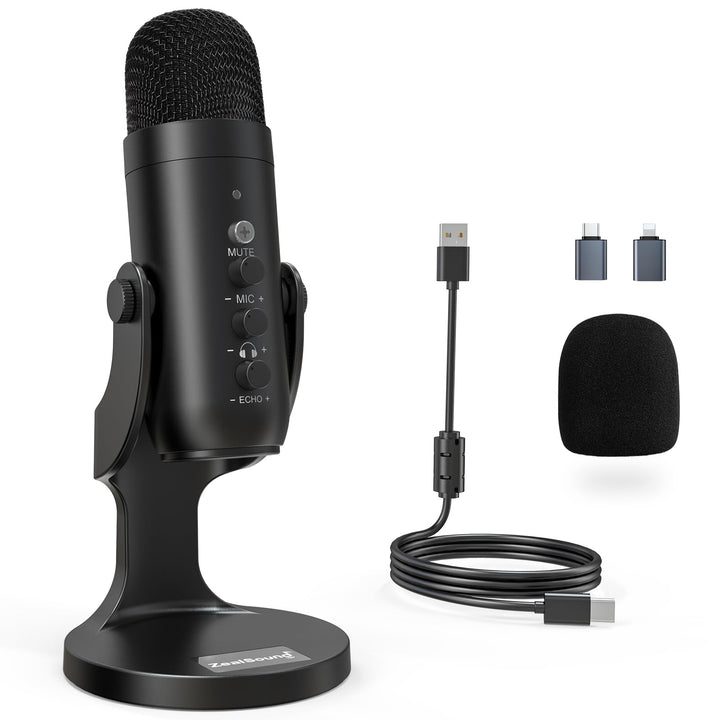 zealsound USB Mikrofon - Kondensatormikrofon für PC und Handy, mit Stummschaltung, Rauschunterdrücku