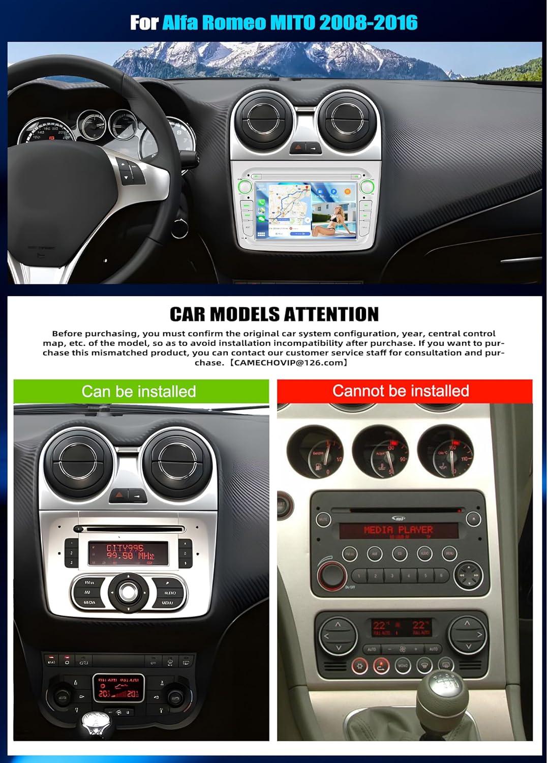 CAMECHO 2G+64G Android 15 Autoradio für Alfa Romeo MITO 2008-2016 mit Navi Carplay Android Auto, 7''