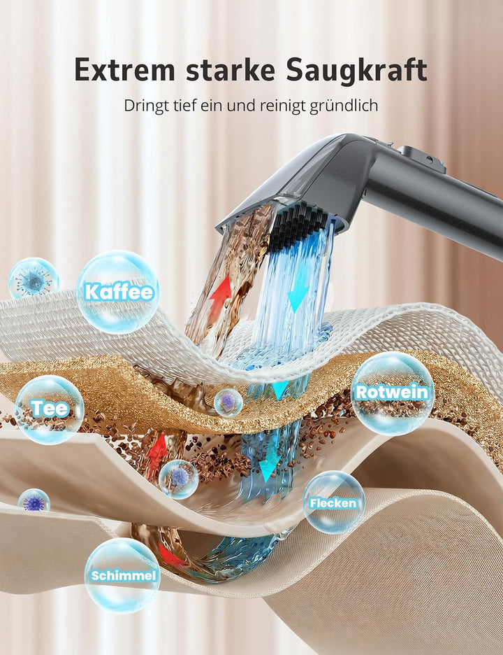 Aspiron Polsterreiniger Gerät, 3-in-1 Dampfreiniger mit Heiss-/Kaltwasser- und Dampfwäsche, 300 ML T