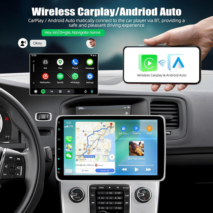 CAMECHO Autoradio mit IPS Bildschirm,10 Zoll 1 Din Apple CarPlay Android Auto Touch Screen Display,