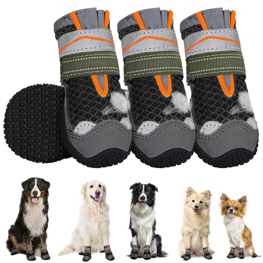 SlowTon Hundeschuhe Pfotenschutz, 4 Stück atmungsaktive Hunde Schuhe Outdoor mit Rutschfester Sohle,