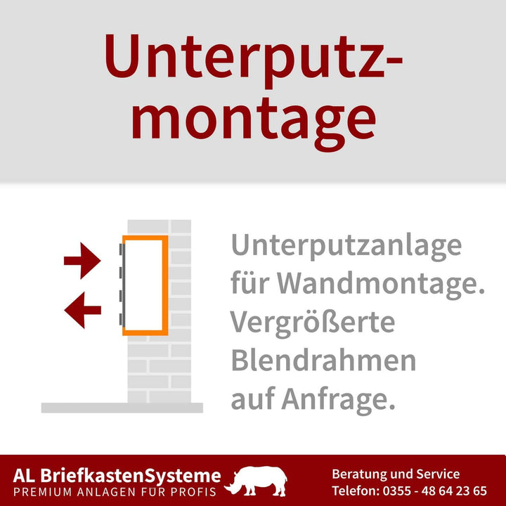 AL Briefkastensysteme, 2er Unterputzbriefkasten, Doppel-Briefkasten mit Klingel, 2 Fach, Briefkasten
