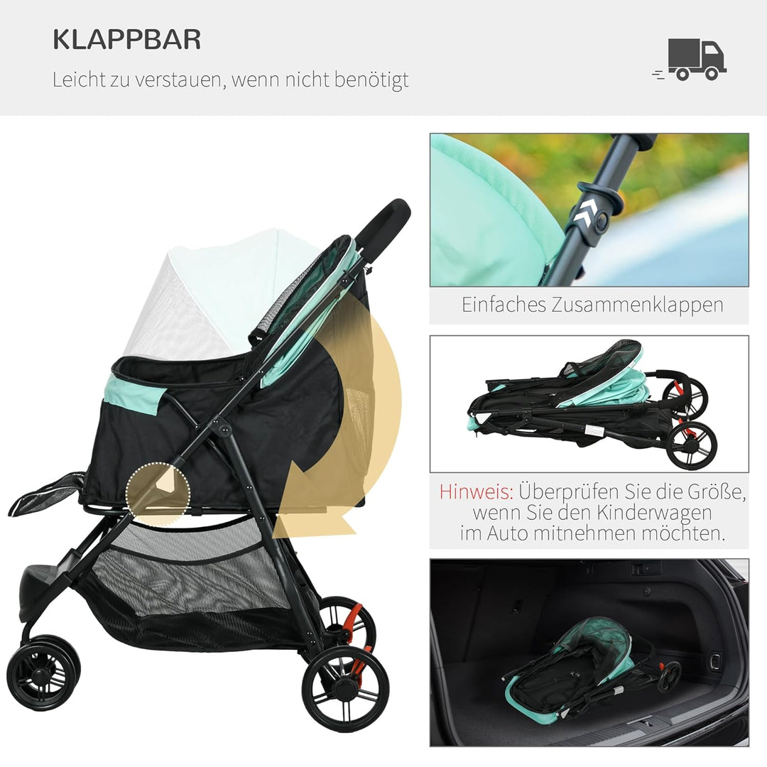 PawHut Hundewagen 2 in 1 Hundebuggy klappbar für Hunde &amp; Katzen bis 10 kg Katzenbuggy mit Kissen Net