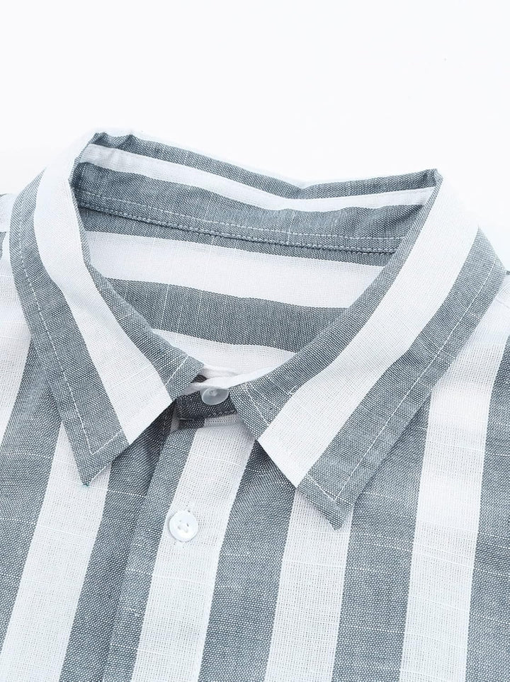 Meilicloth Gestreiftes Hemd Herren Kurzarm Freizeithemd Sommer Casual Regular Fit B Grau Blau Weiss