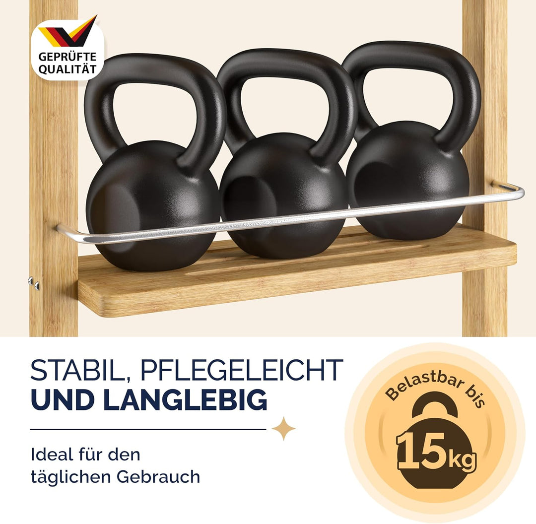 Casaria® Duschregal Zum Hängen 3 Ablagen 3 Haken 70x29x10cm Duschablage Hängend Badregal Bambus Holz