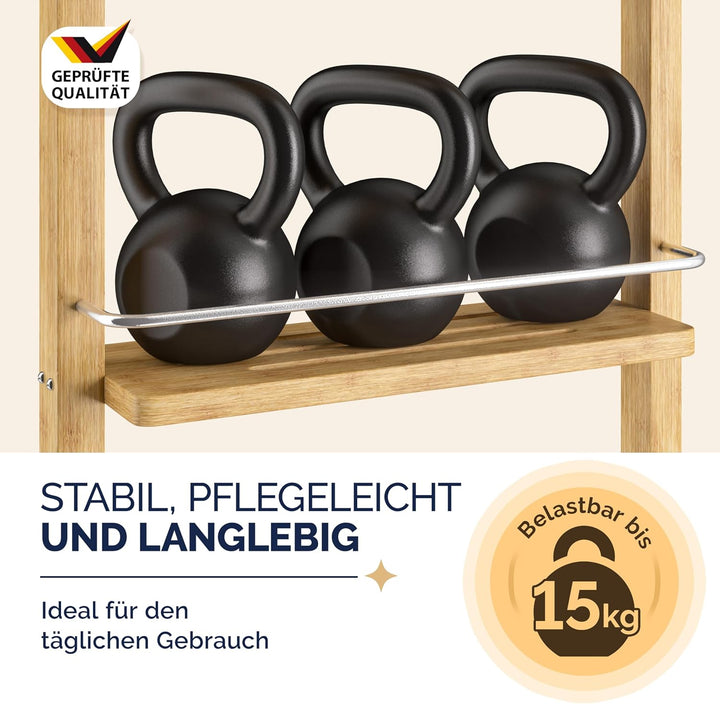 Casaria® Duschregal Zum Hängen 3 Ablagen 3 Haken 70x29x10cm Duschablage Hängend Badregal Bambus Holz