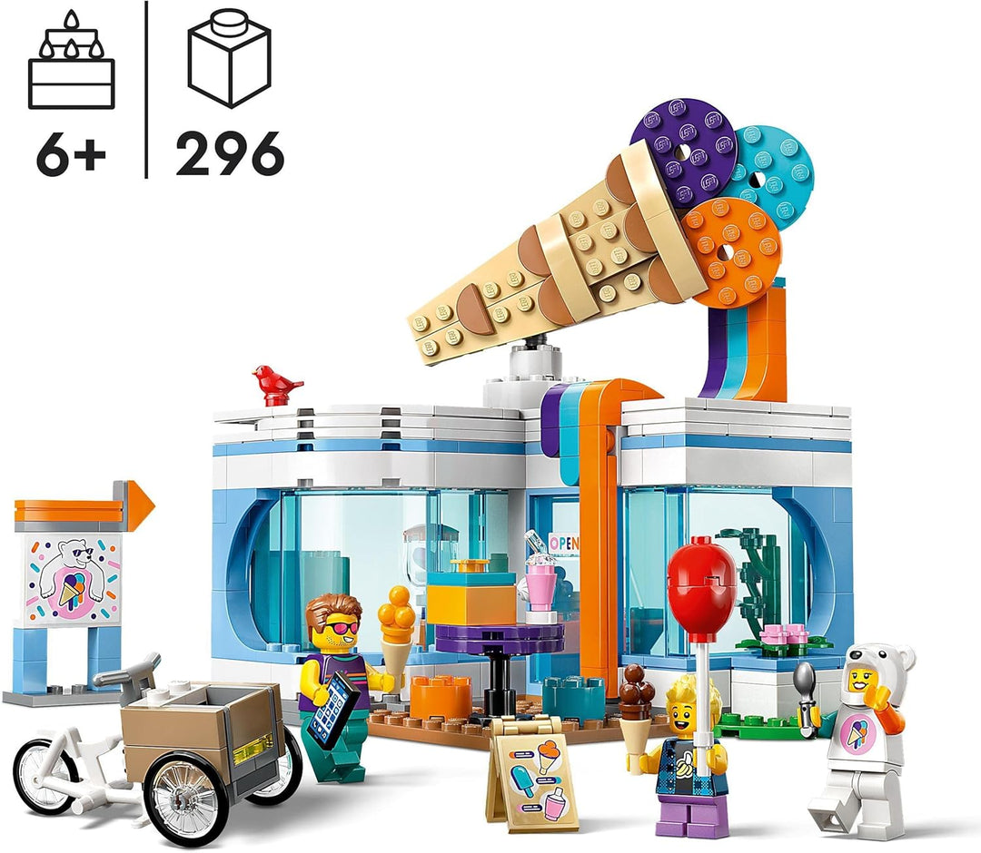 LEGO 60363 City Eisdiele, Spielzeug-Laden für Kinder ab 6 Jahren, Set mit 3 Minifiguren mit lustigem