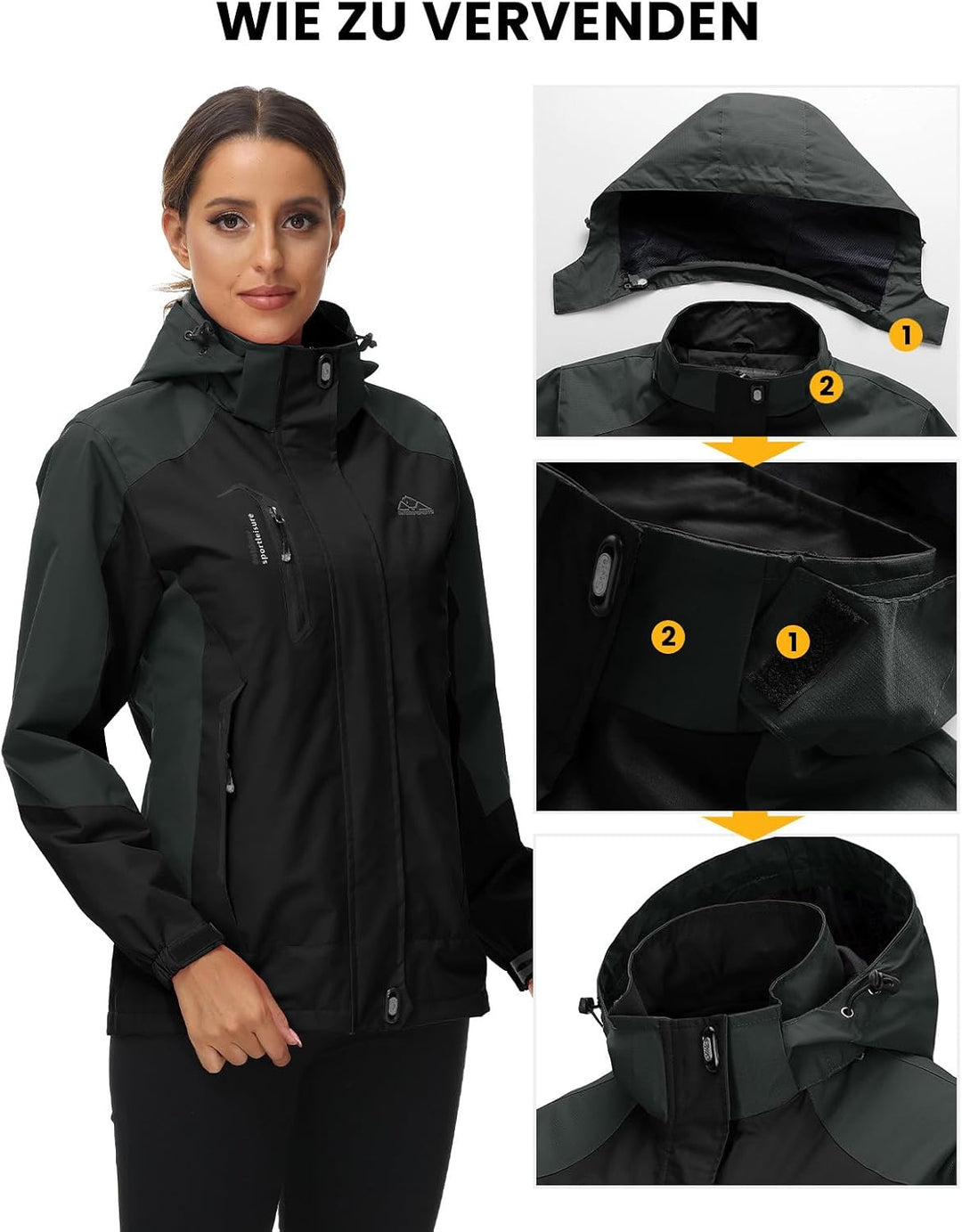 donhobo Damen Wanderjacke Outdoor Jacke Leichte Übergangsjacke Winddichte Jacke Wasserdicht Regenjac