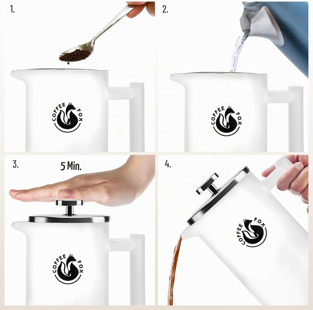 French Press Kaffeekanne aus doppelwandigem Edelstahl Schwarze Pressfilterkanne Französische Kaffeep