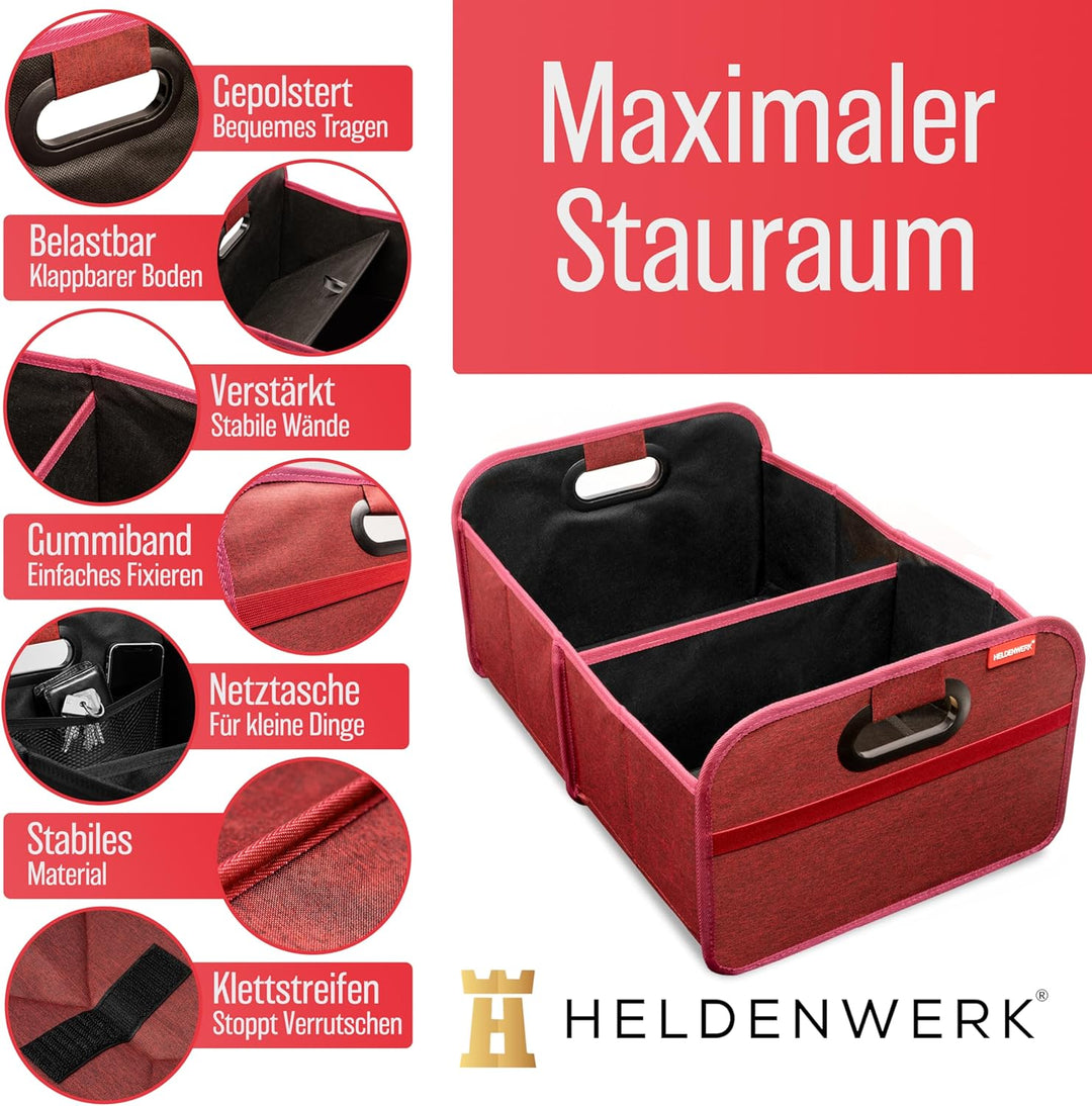 HELDENWERK Kofferraumtasche faltbar mit Anti-Rutsch-Klett - Kofferraum-Organizer, Auto Faltbox, Eink
