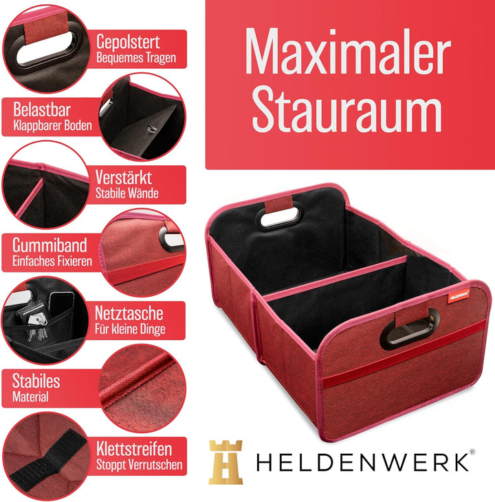 HELDENWERK Kofferraumtasche faltbar mit Anti-Rutsch-Klett - Kofferraum-Organizer, Auto Faltbox, Eink