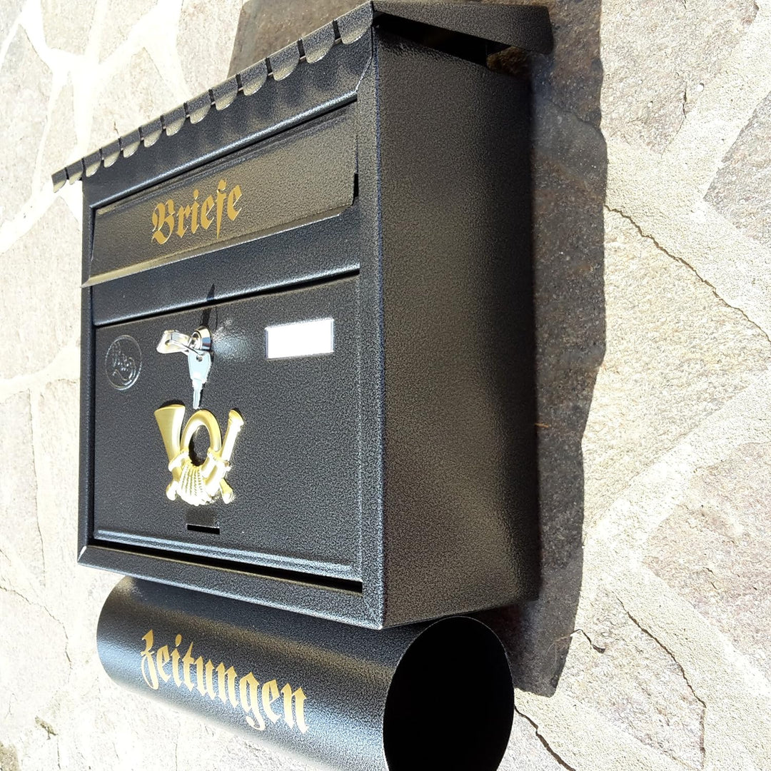 XXL Briefkasten Anthrazit mit Zeitungsrolle Flachdach Katalogeinwurf Zeitungsfach