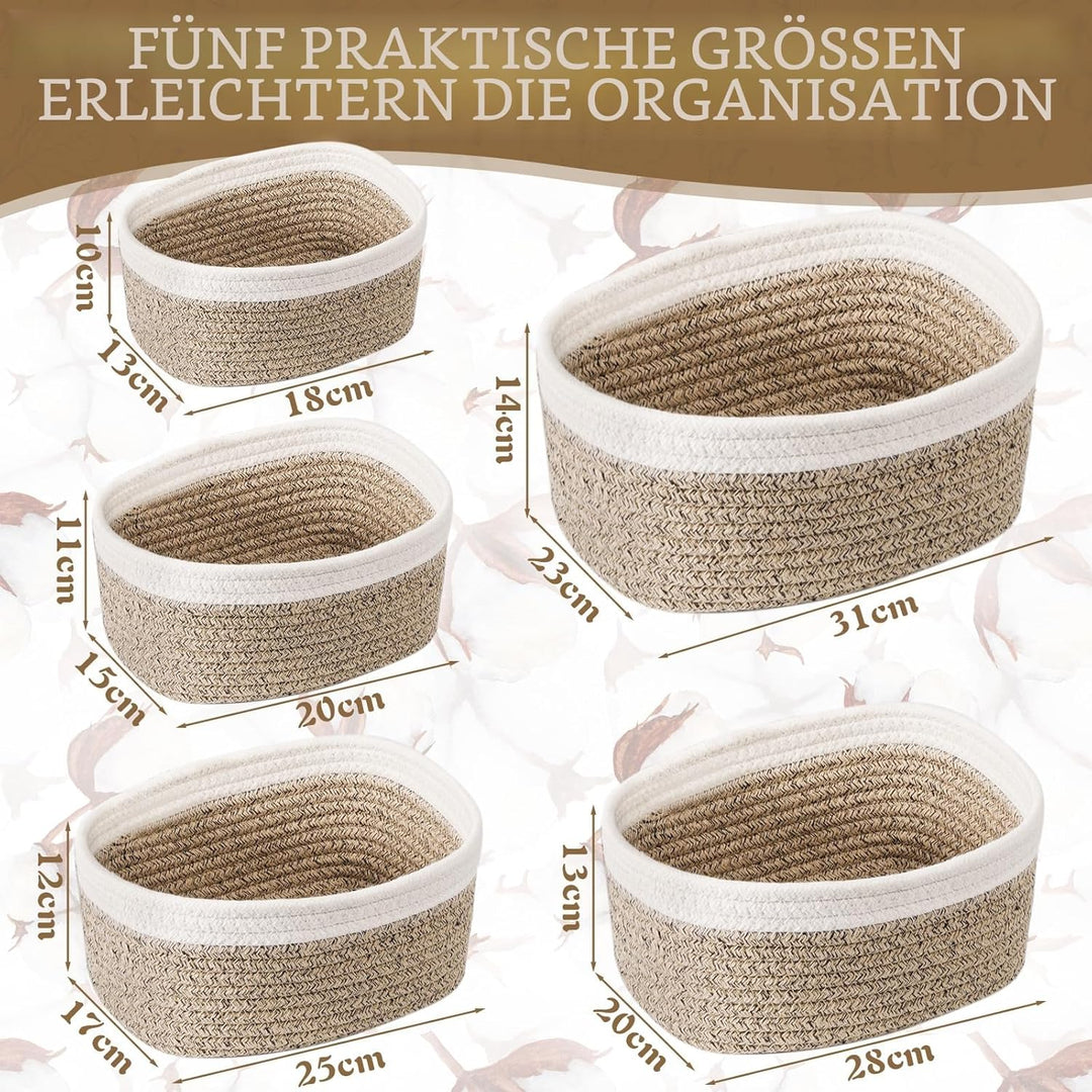 5er Set Aufbewahrungskorb Geflochten,Cotton Rope Braided Storage Basket,Stapelbare Speicher Storage