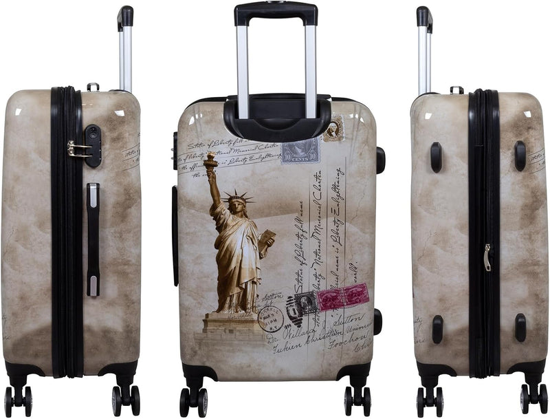 Trendyshop365 Motivkoffer-Set 3-teilig Trolley Hartschale - Freiheitsstatue New York Kofferset 3-tei