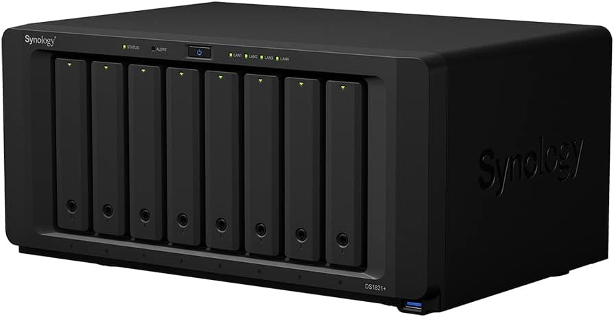Synology DS1821+ 8-Bay Diskstation NAS (AMD Ryzen V1500B Quad-Core 2,2GHz 4GB DDR4 ECC SODIMM 4x1GbE