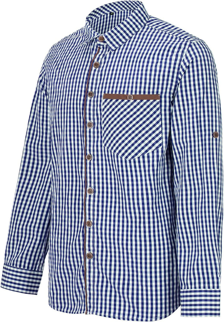 Trachtenhemd Herren, 100% Baumwolle Oktoberfest Hemd Herren Langarm Freizeithemd für Männer, Grössen