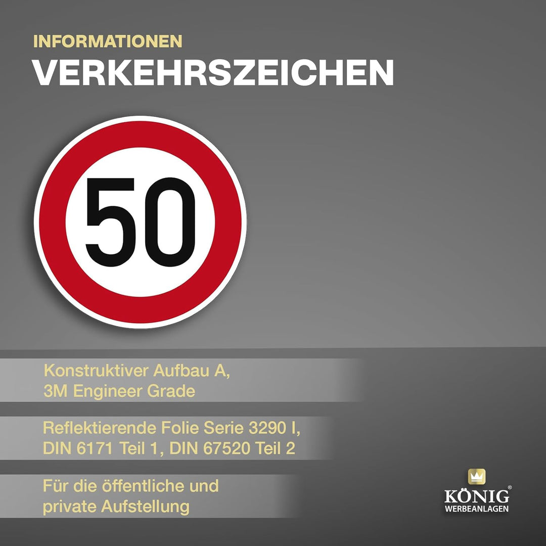 Verkehrszeichen Zulässige Höchstgeschwindigkeit 50 Nr. 274-50 | Ø 420mm, Alu 2mm, RA1 | Original Ver
