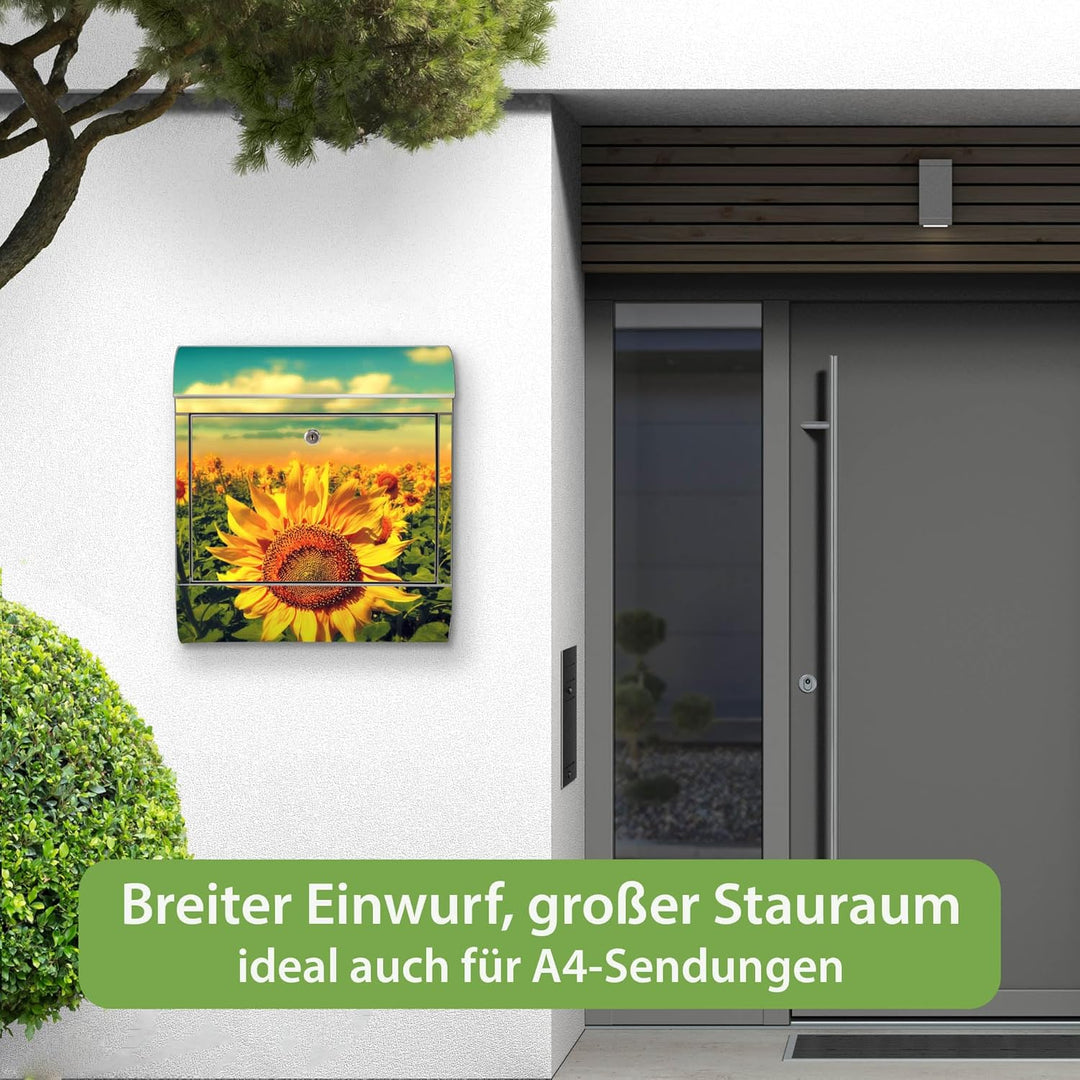 banjado Briefkasten Edelstahl 38x43x12cm & 2 Schlüssel - rostfreier Edelstahl Briefkasten mit Zeitun