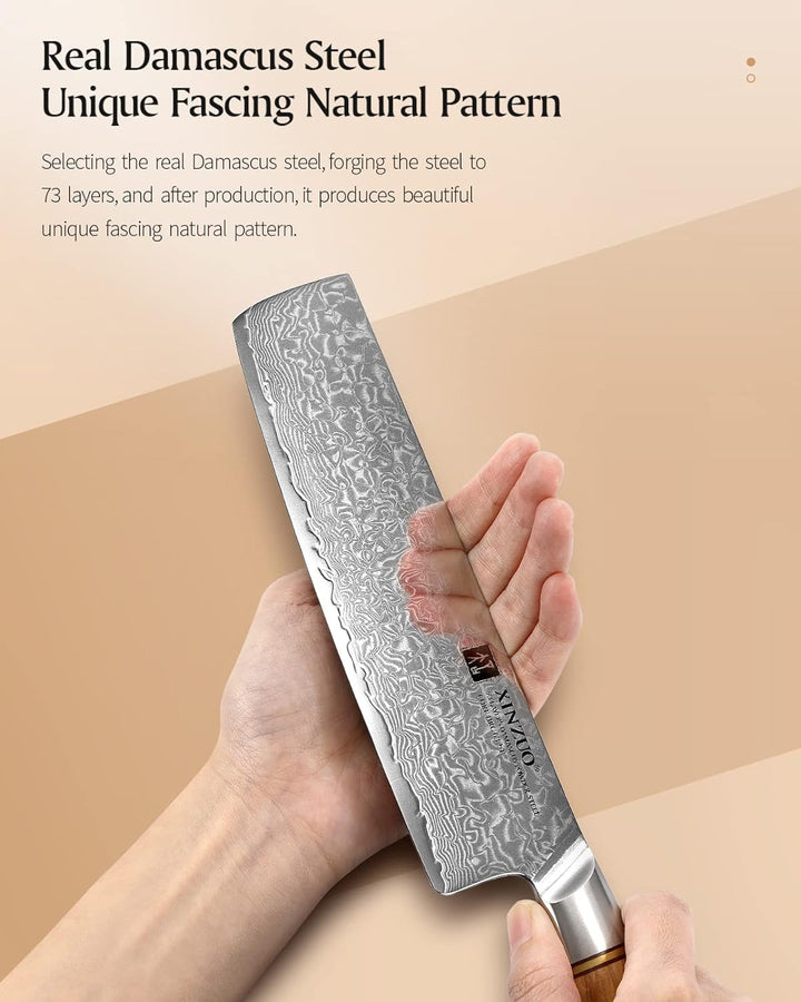 XINZUO Damaststahl 18.2cm Nakirimesser, scharf Küchenmesser 73 Schichten Damastpulverstahl profi Koc