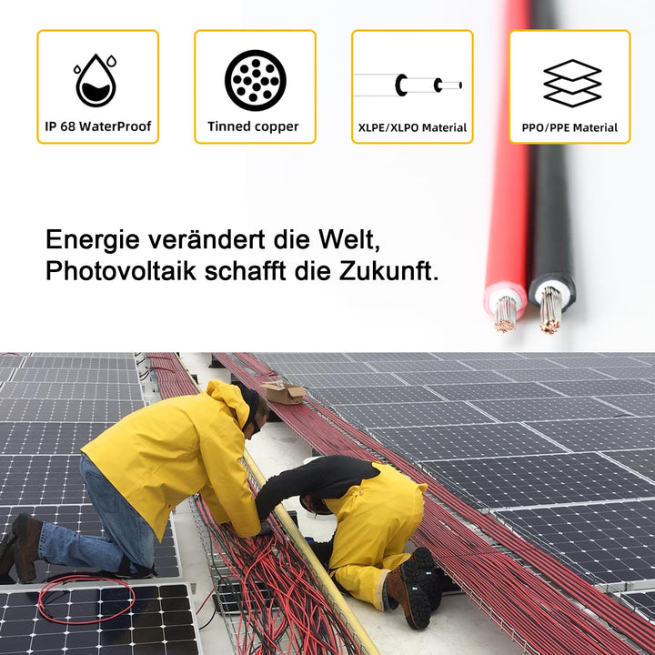 HandGold Solarkabel Verlängerung 10AWG 12m,Solarkabel 6mm2,1500V Solarkabel Verlängerungskabel,Photo