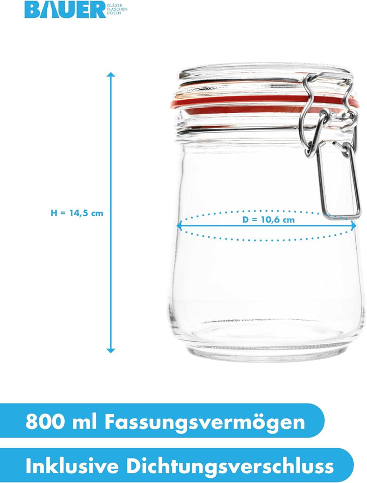 Flaschenbauer- 12 Drahtbügelgläser 800ml verwendbar als Einmachglas und Fermentierglas, zu Aufbewahr