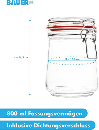 Flaschenbauer- 12 Drahtbügelgläser 800ml verwendbar als Einmachglas und Fermentierglas, zu Aufbewahr
