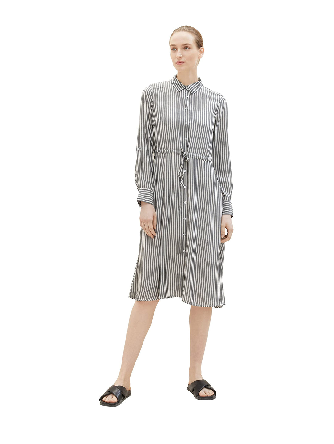 TOM TAILOR Damen 1037932 Kleid mit Streifen & Knopfleiste, 32595-navy White Dobby Stripe, 40
