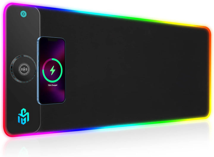 GIM RGB Gaming Magnetisches Mauspad 800x300x4cm mit 15W Schnellladung Qi Kabelloses Laden für I-Phon
