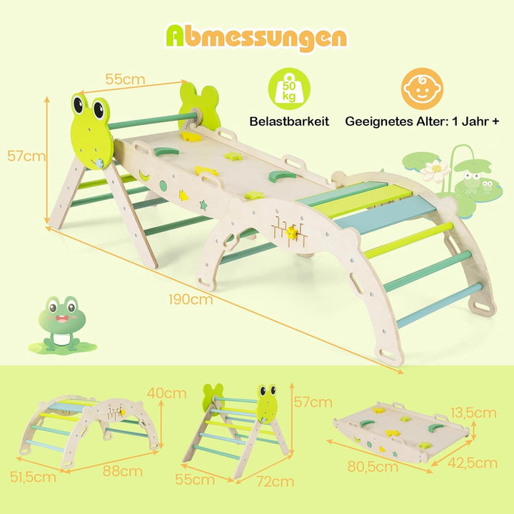 COSTWAY Klettergerüst Indoor 3er Set, klappabres Kletterdreieck mit Rutsche, Kletterbogen, inkl. dop