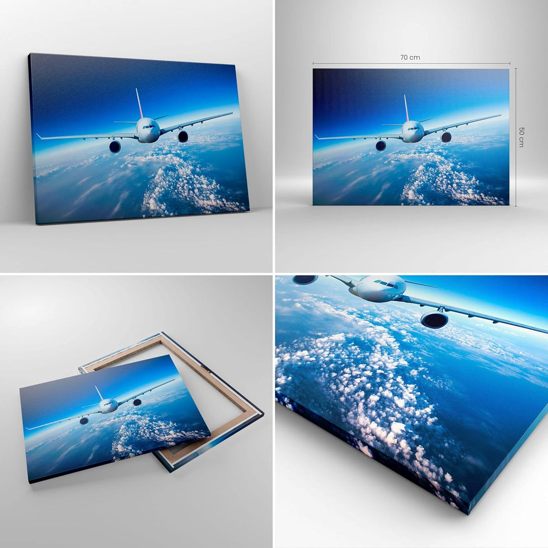 Bilder auf Leinwand Flugzeug himmel wolken flug Leinwandbild 70x50cm Wandbilder Dekoration Wohnzimme