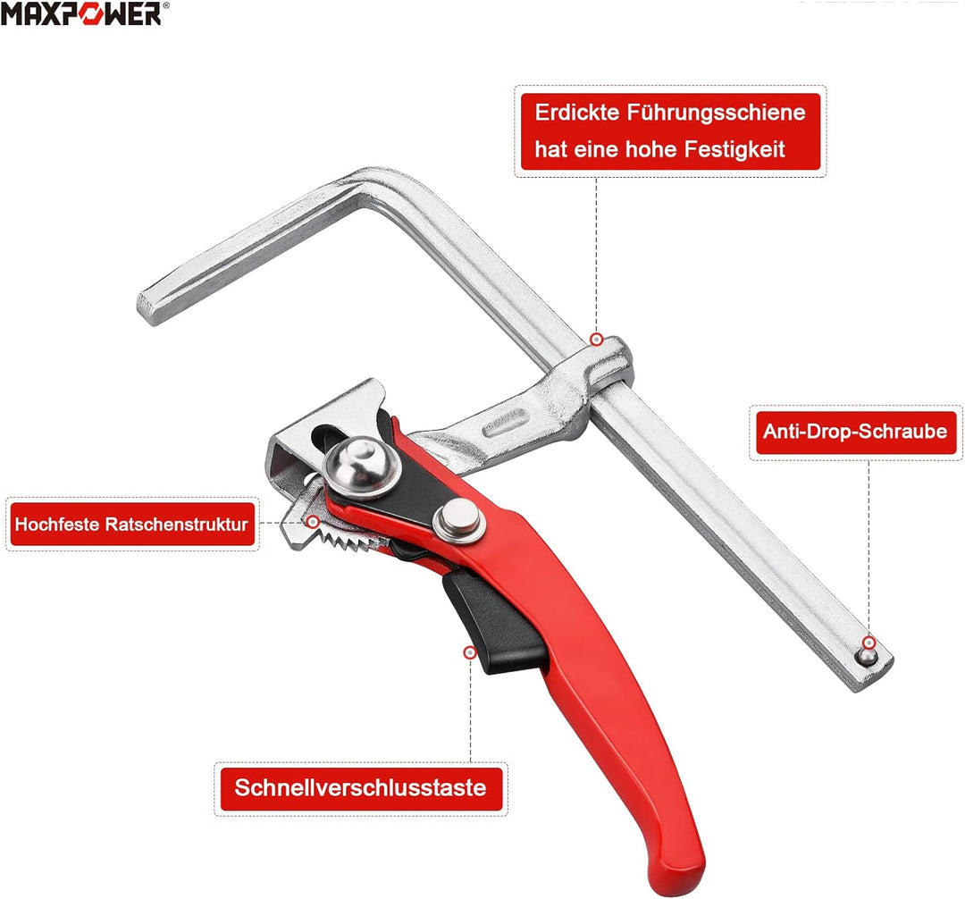 MAXPOWER 1 Stück Tischzwinge Hebelzwinge für führungsschienen mit 160mm Kapazität und 60mm Kehlentie