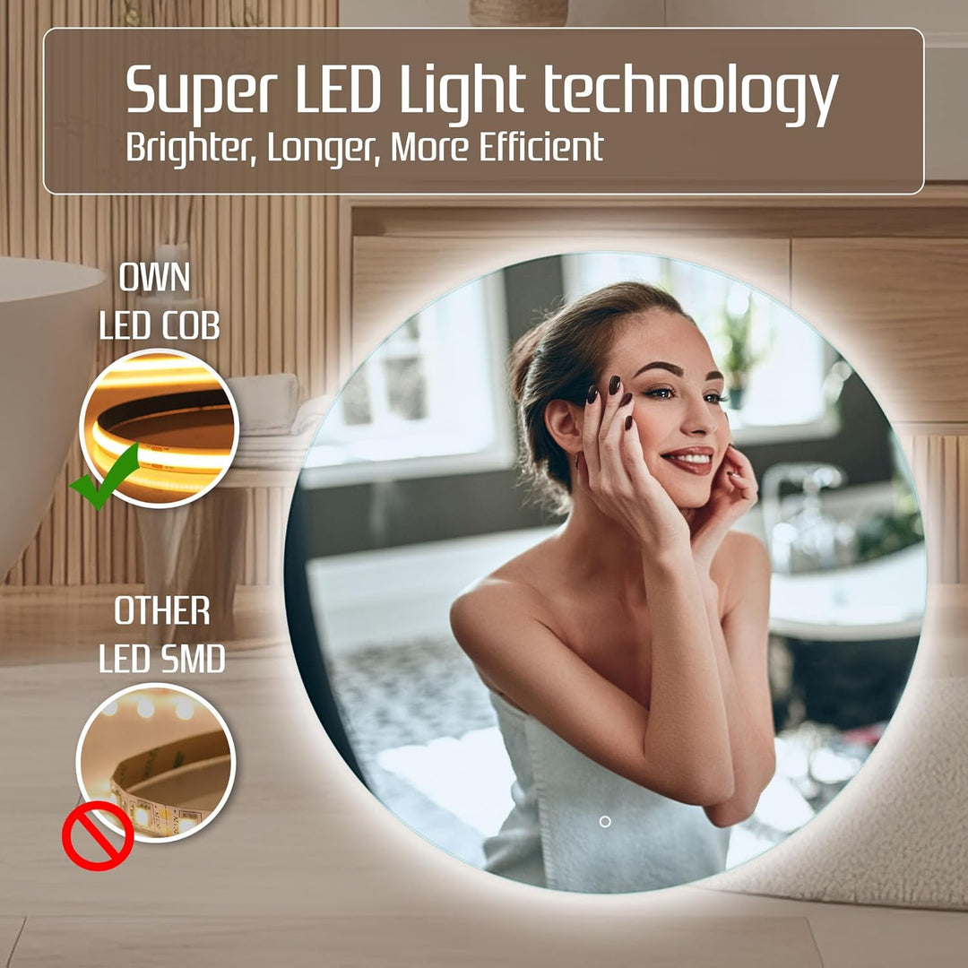 Venti 60cm Badspiegel mit Beleuchtung, Badezimmerspiegel mit Beleuchtung, LED Badspiegel, Spiegel Ru